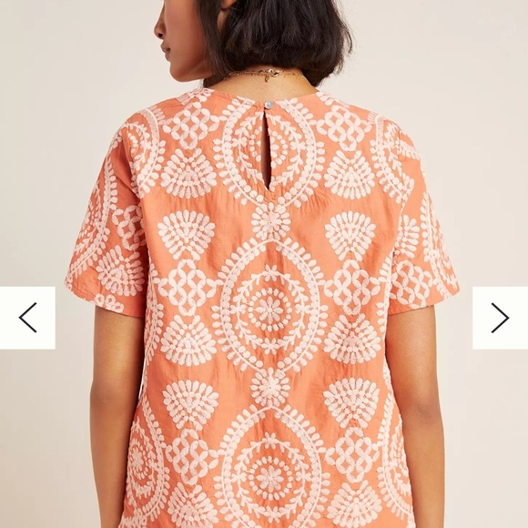 Anthropologie Peach Embroidered Blouse - Picture 2 of 8